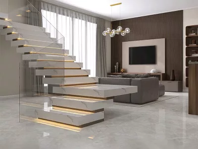 Modern marble staircase installation with a sophisticated design